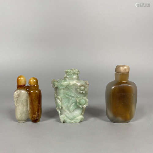A Group of Three Snuff Bottles Qing Dynasty