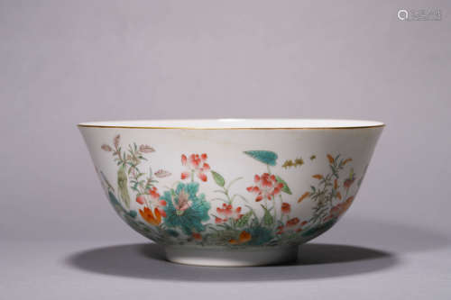 A Famille Rose Floral Bowl, Jiaqing  Mark and Period