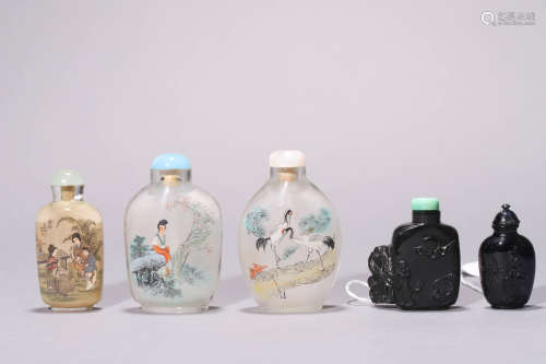 A Group of Five  Snuff Bottles, 19th Century or Later