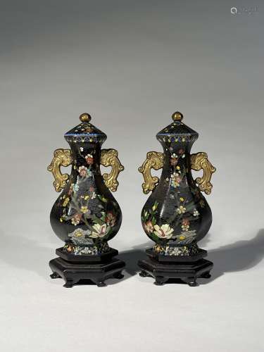 A pair of Cloisonne Enamel Cover Vases