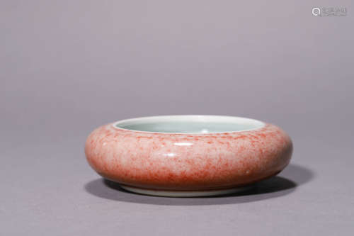 A Peach Bloom Glazed Brush Washer, Kangxi Mark