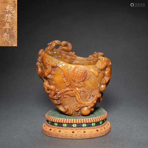 CHINESE SHOUSHAN STONE CUP, QING DYNASTY