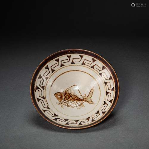 CHINESE JIZHOU WARE FISH PATTERN TEA BOWL, SONG DYNASTY