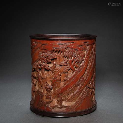 CHINESE BAMBOO CARVED PEN HOLDER, QING DYNASTY