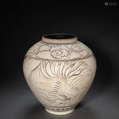 CHINESE CIZHOU WARE PHOENIX PATTERN JAR, JIN DYNASTY