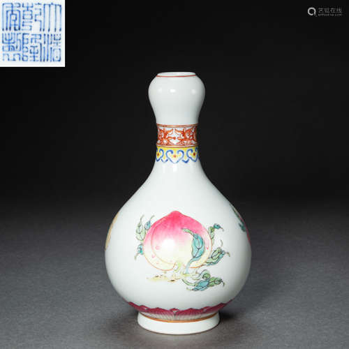 CHINESE FAMILLE ROSE ENAMEL PORCELAIN GARLIC BOTTLE, QING DY...