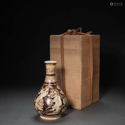 CHINESE JIZHOU WARE LION GRAIN BILE BOTTLE, SONG DYNASTY