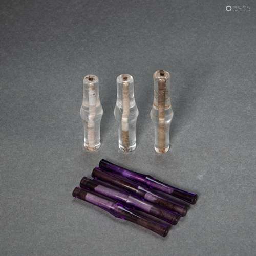 A GROUP OF CHINESE CRYSTAL BAMBOO JOINTS, HAN DYNASTY