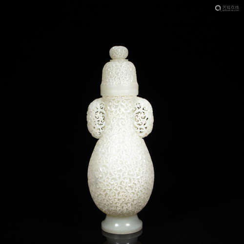 HOTAN WHITE JADE BOTTLE WITH TWO-EARS, QING DYNASTY, CHINA