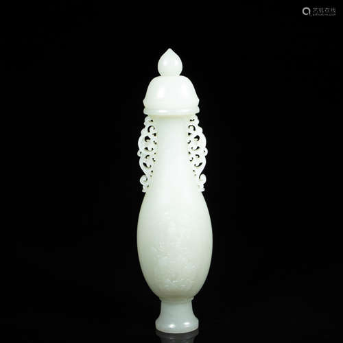 HOTAN WHITE JADE GUANYIN VASE, QING DYNASTY, CHINA