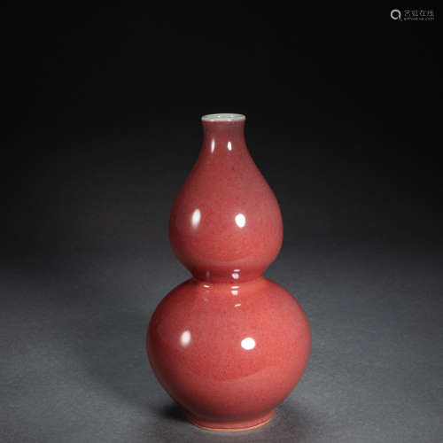 CHINESE RED GLAZE GOURD BOTTLE, QING DYNASTY