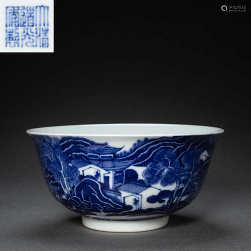 CHINESE BLUE AND WHITE PORCELAIN BOWL, QING DYNASTY