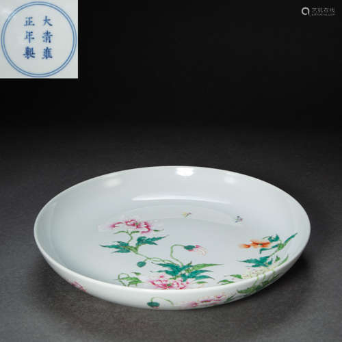 COLORFUL CHINESE PORCELAIN FLOWER PLATE, QING DYNASTY