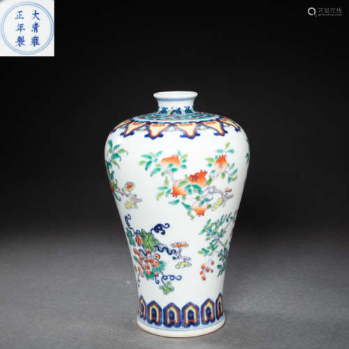 CHINESE MULTICOLOURED PORCELAIN WITH PLUM BOTTLE, QING DYNAS...