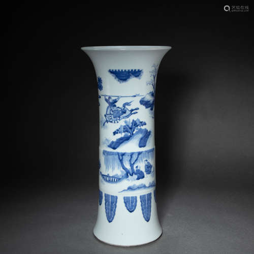 CHINESE BLUE AND WHITE PORCELAIN VASE, QING DYNASTY