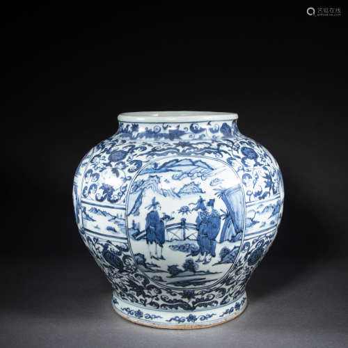 CHINESE BLUE AND WHITE PORCELAIN FIGURE POT, MING DYNASTY
