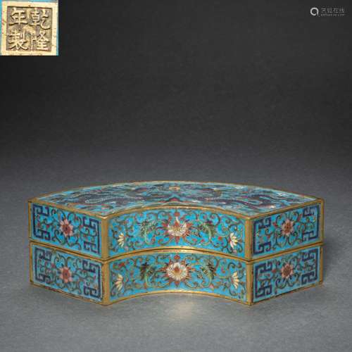 CHINESE BRONZE FAN-SHAPED ENAMEL COVER BOX, QING DYNASTY