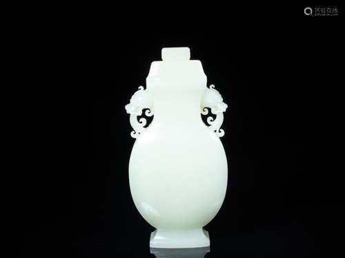 CHINESE HOTAN WHITE JADE VASE, QING DYNASTY