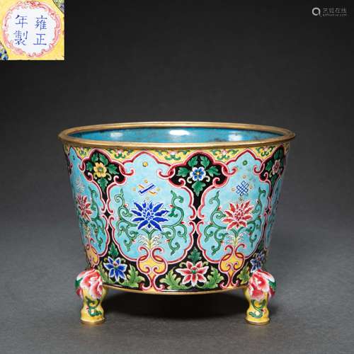 CHINESE BRONZE GILDED ENAMEL  FURNACE, QING DYNASTY