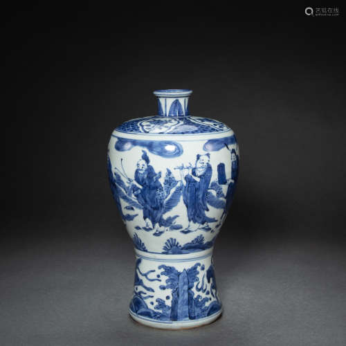 CHINESE BLUE AND WHITE PORCELAIN BOTTLE, MING DYNASTY