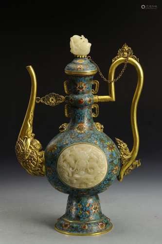 Qing Emperor Qianlong Period Mark, Cloisonn Enamel-Wrapped W...