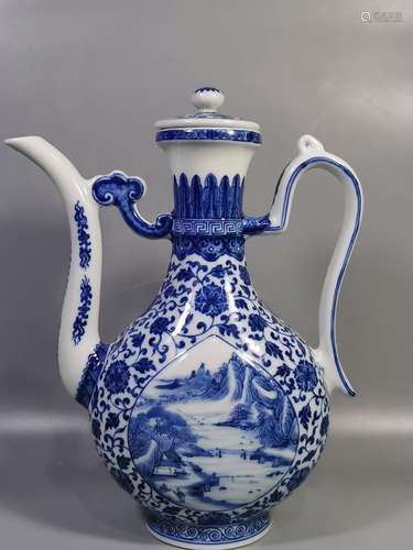 Qing Emperor Qianlong Period Mark, Blue and White Glazed Twi...