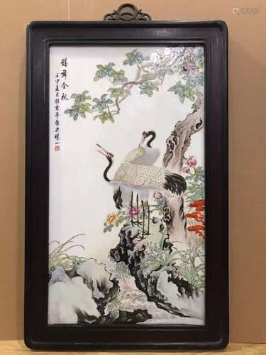 Chen Yiting Mark, 'Crane Dance In Autumn' Procelain Panel Pa...