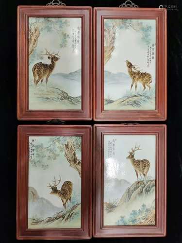 Wang Yijun' Mark, Famille Rose Glazed 'Deer' Painting Porcel...