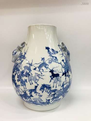 Qing Emperor Qianlong Period Mark, Blue and White Glazed Hun...