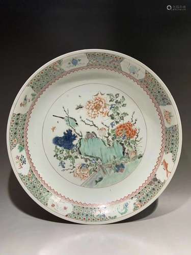 Five Colored Glazed Flowers and Birds Painting Porcelain Pla...