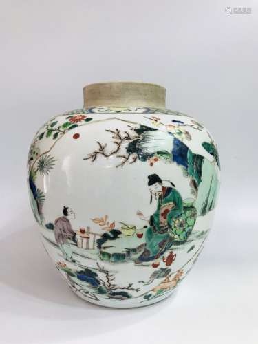 Late Qing Dynasty Five Color Open Window Figure Porcelain Ja...
