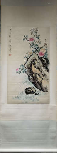 Contemporary, Wang Xuetao Inscription, Flower, Vertical Pape...