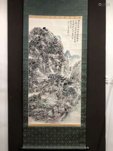 Huang Binhong Inscription, Landscape Scroll Painting