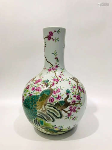 Qing Dynasty Qianlong Period Made Mark, Famille Rose Peacock...