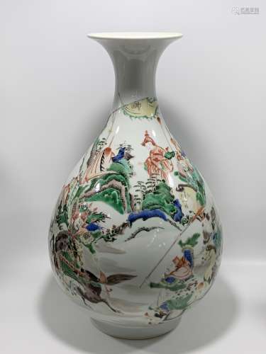 Mid Qing Dynasty Five Color Figure Yuhuchun Porcelain Vase