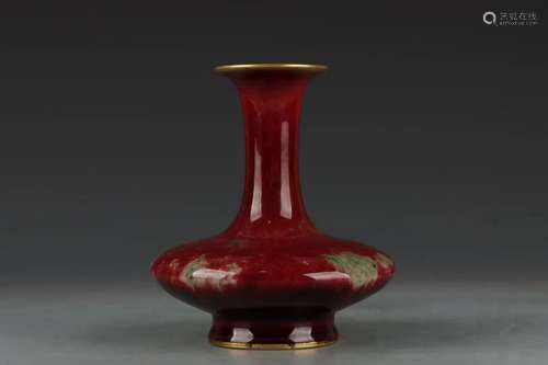 Qing Emperor Kangxi Period Mark, Cowpea Red Glazed Gilded Pa...