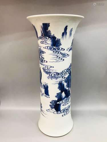 Late Qing Dynasty Blue and White Figure Porcelain Vase