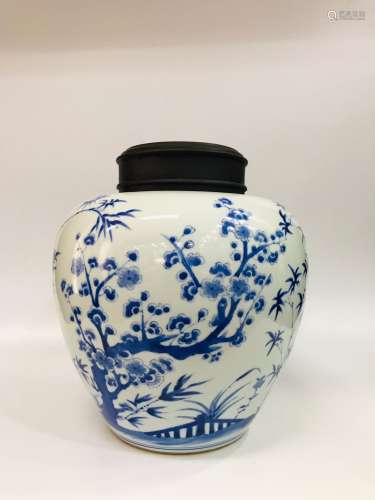 Qing Dynasty Kangxi Period Blue and White Pine Bamboo and Pl...