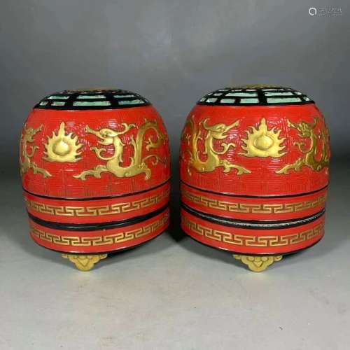 Qing Emperor Qianlong Period Mark, Red Glaze Gilded Dragon P...