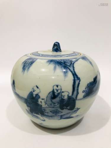 Qing Dynasty Kangxi Period Made Mark, Blue and White Childre...