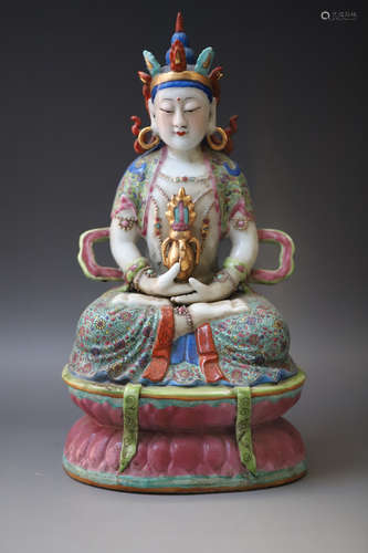 A Famille Rose Porcelain Buddha Figure Statue