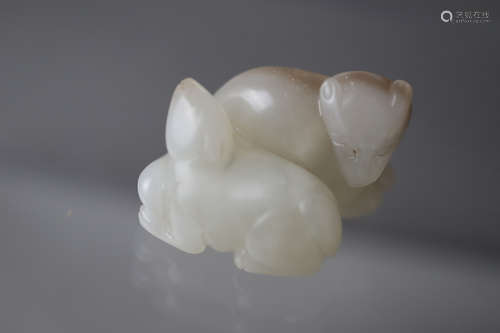 A Double Beast White Jade Figure