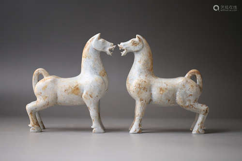 A Pair of Jade Horse Figure Statue