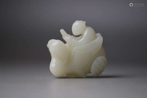 A Man Riding Bird White Jade Figure Ornament