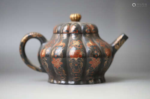 An Outline in Gold Purple Clay Teapot