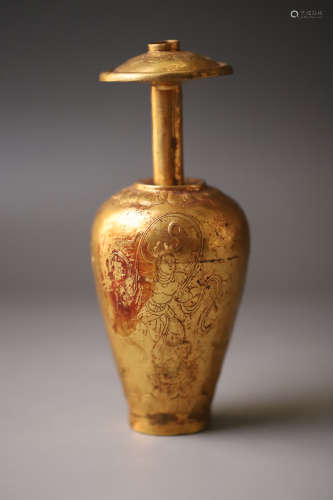 A Gilt Bronze Carved Flying Godness Vase