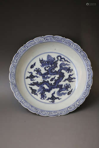 A Blue and White Dragon Pattern Porcelain Plate