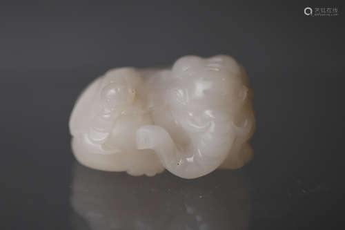 A White Jade Elephant with Child Figure Ornament