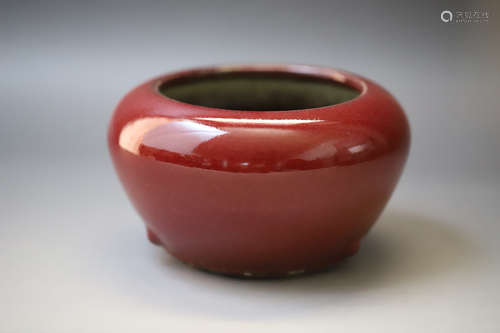 A Red Glazed Porcelain Brush Washer