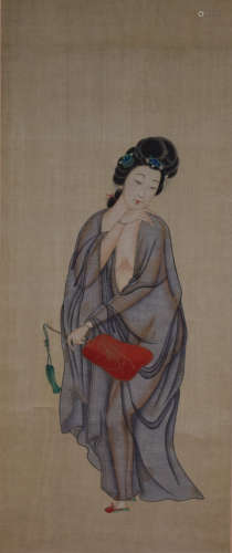 A Chinese Beauty Silk Painting